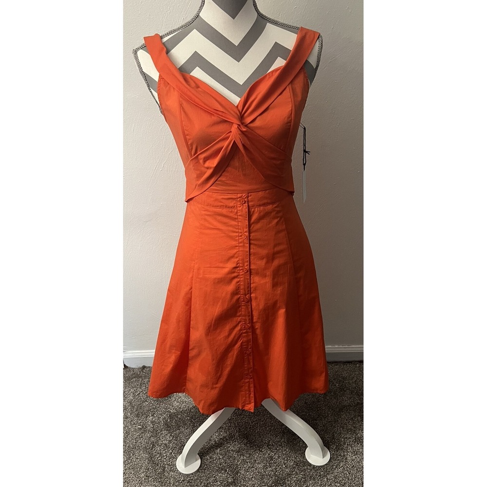 Astr The Label Orange Off Shoulder Poplin Dress Women's Size Small NWT - Picture 2 of 8